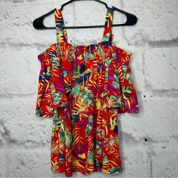 |EUC| MELLODAY Multicolor Floral Cold Shoulder Top - Picture 1 of 5